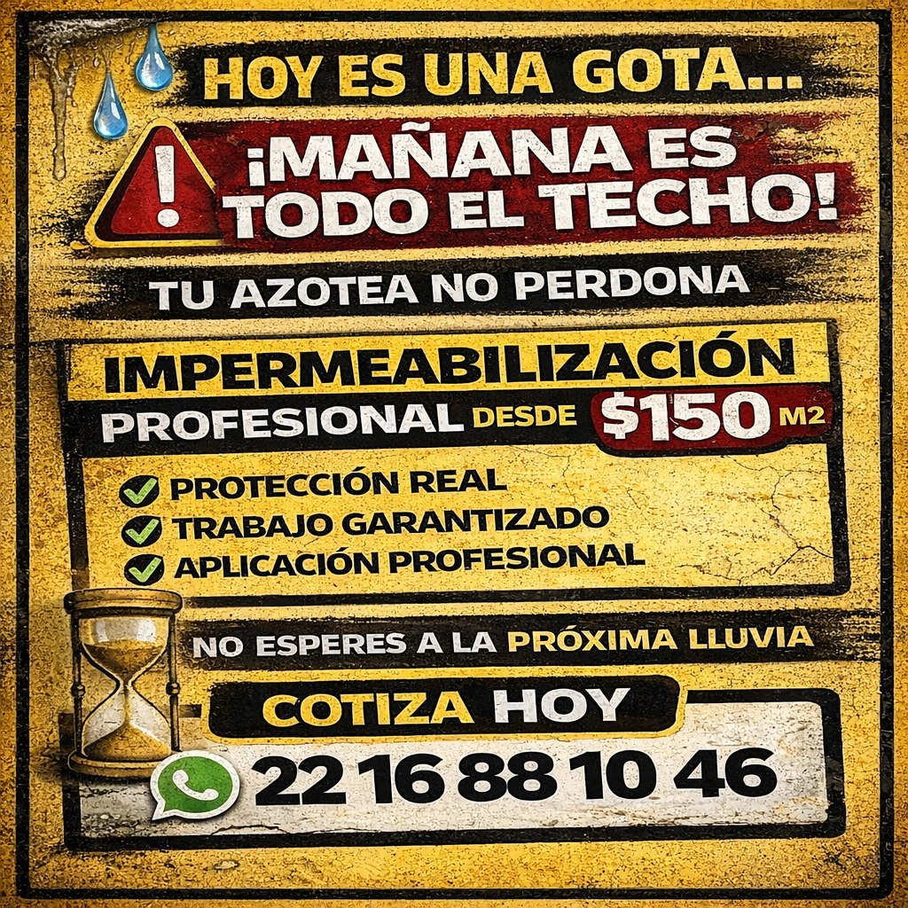 Flyer de JR Multiservicios sobre impermeabilización profesional desde 150 pesos por metro cuadrado