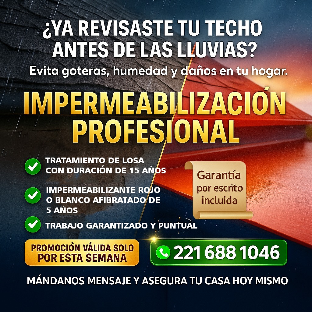 Material visual de impermeabilización profesional con garantía por escrito y teléfono de contacto